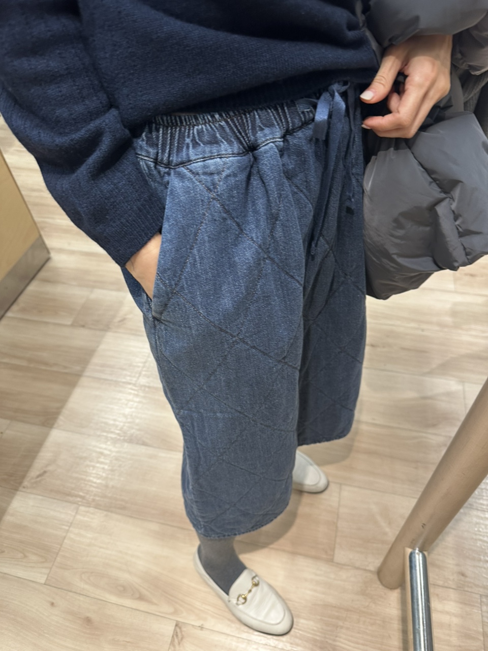 뉴델브 퀼팅 데님 밴딩스커트(2온스)