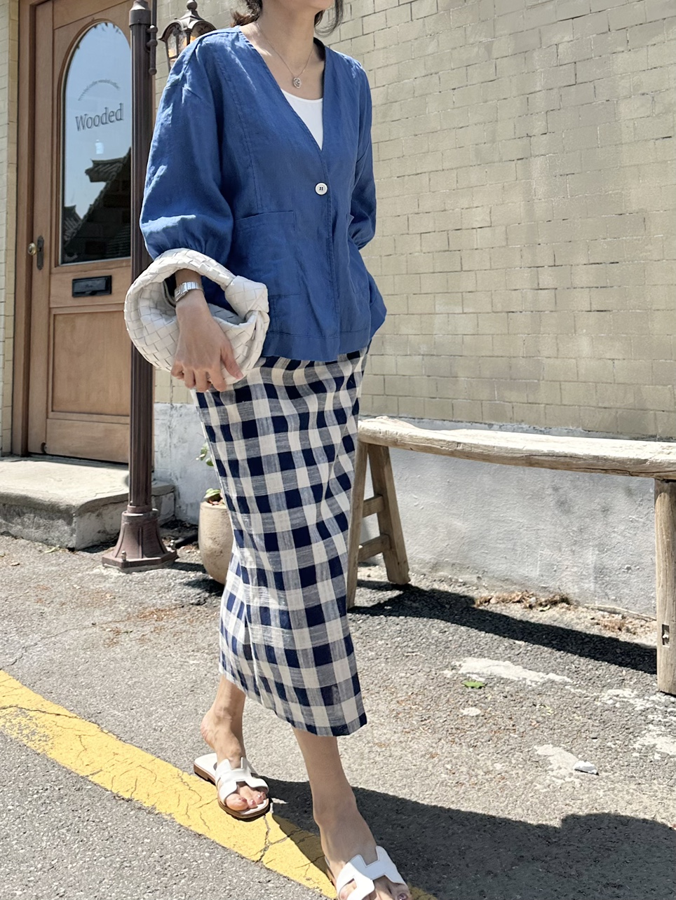 봉블 체크 린넨스커트(2컬러)