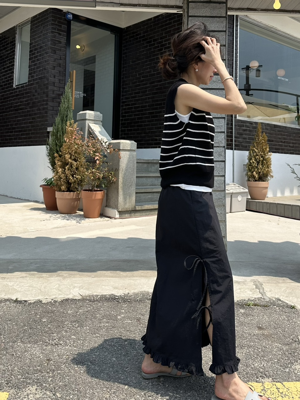 지니 프릴 트임 끈 스커트