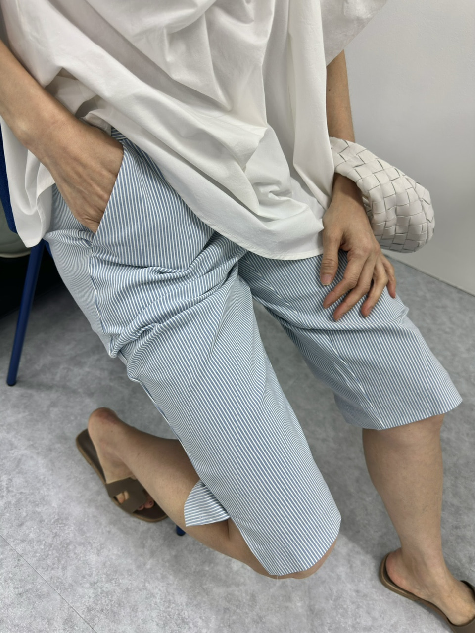 스트라이프 5부 스판 팬츠(2컬러)