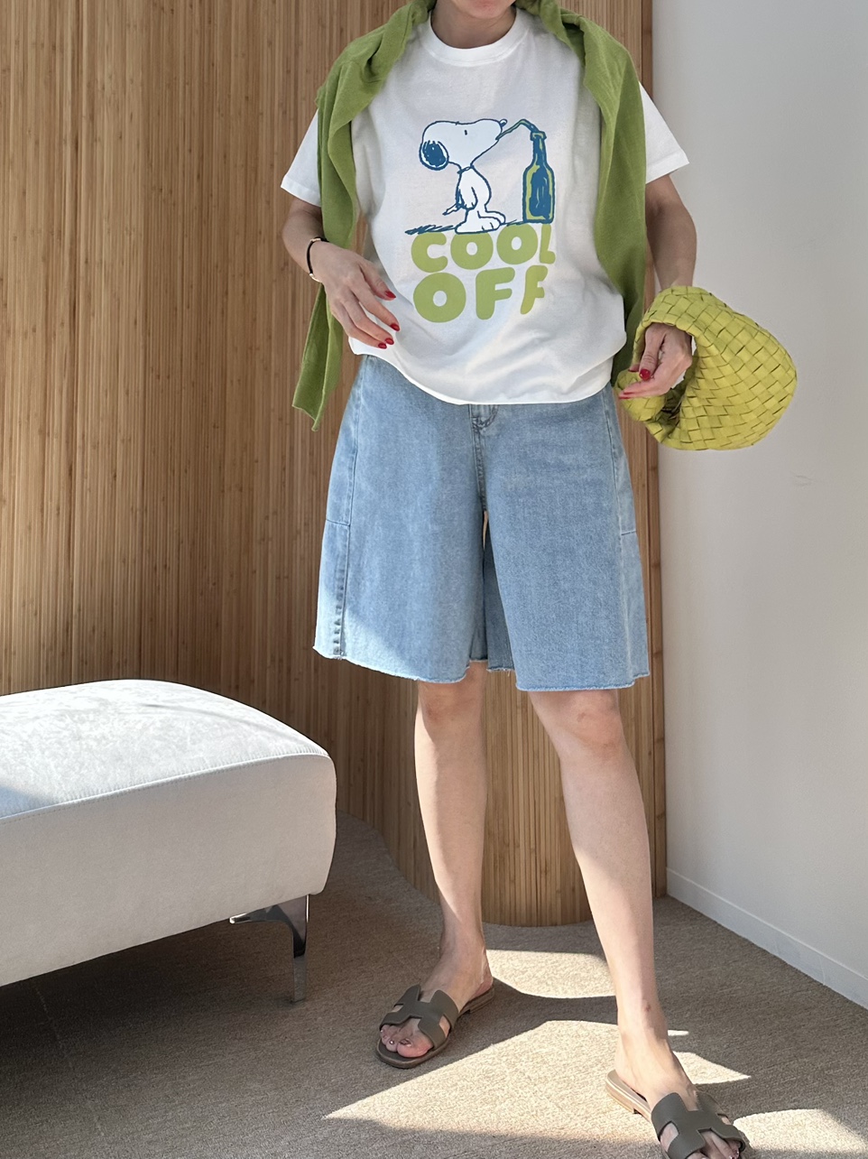 컷팅 와이드 연청 반바지
