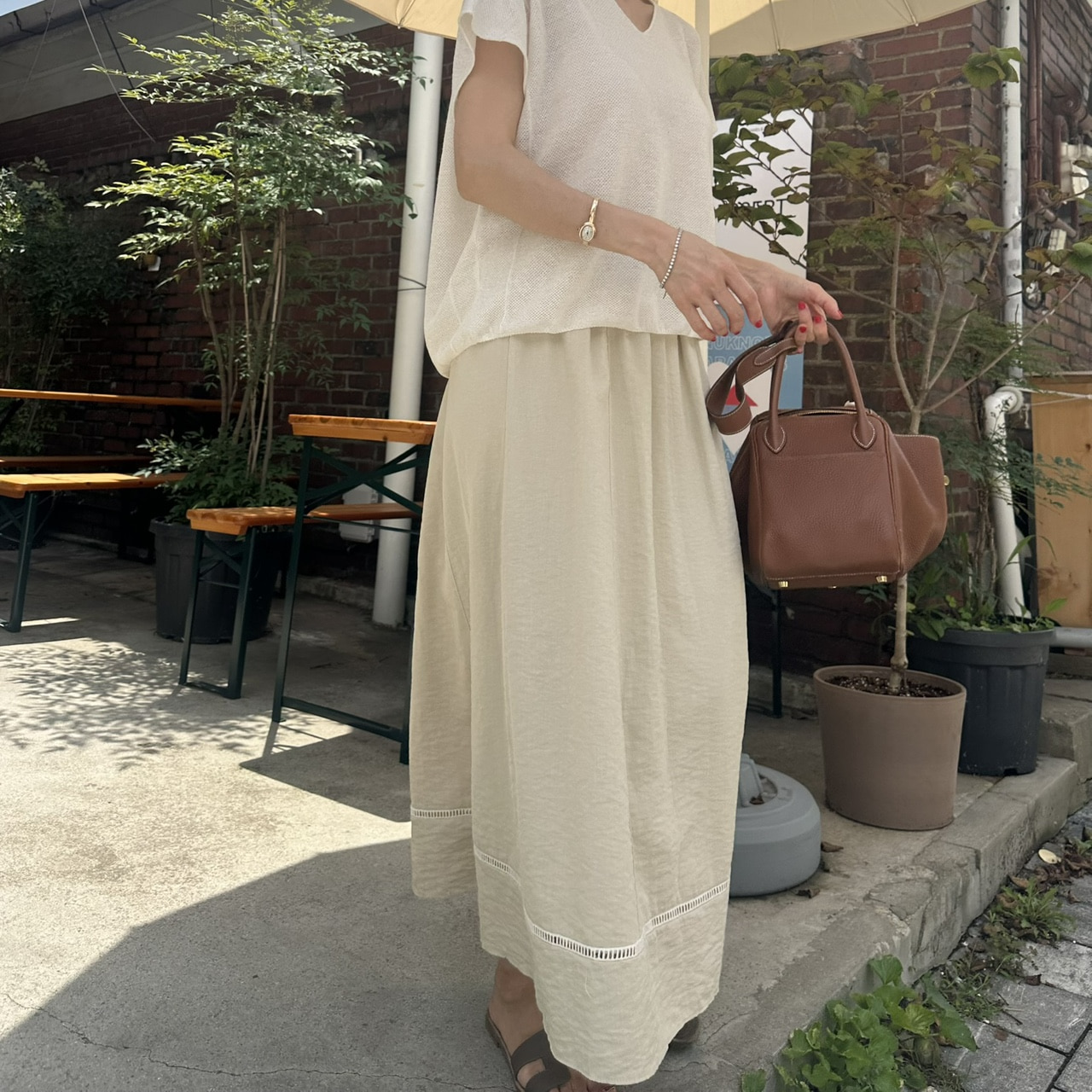 컨싱 레이온 롱 스커트(뒷밴딩)