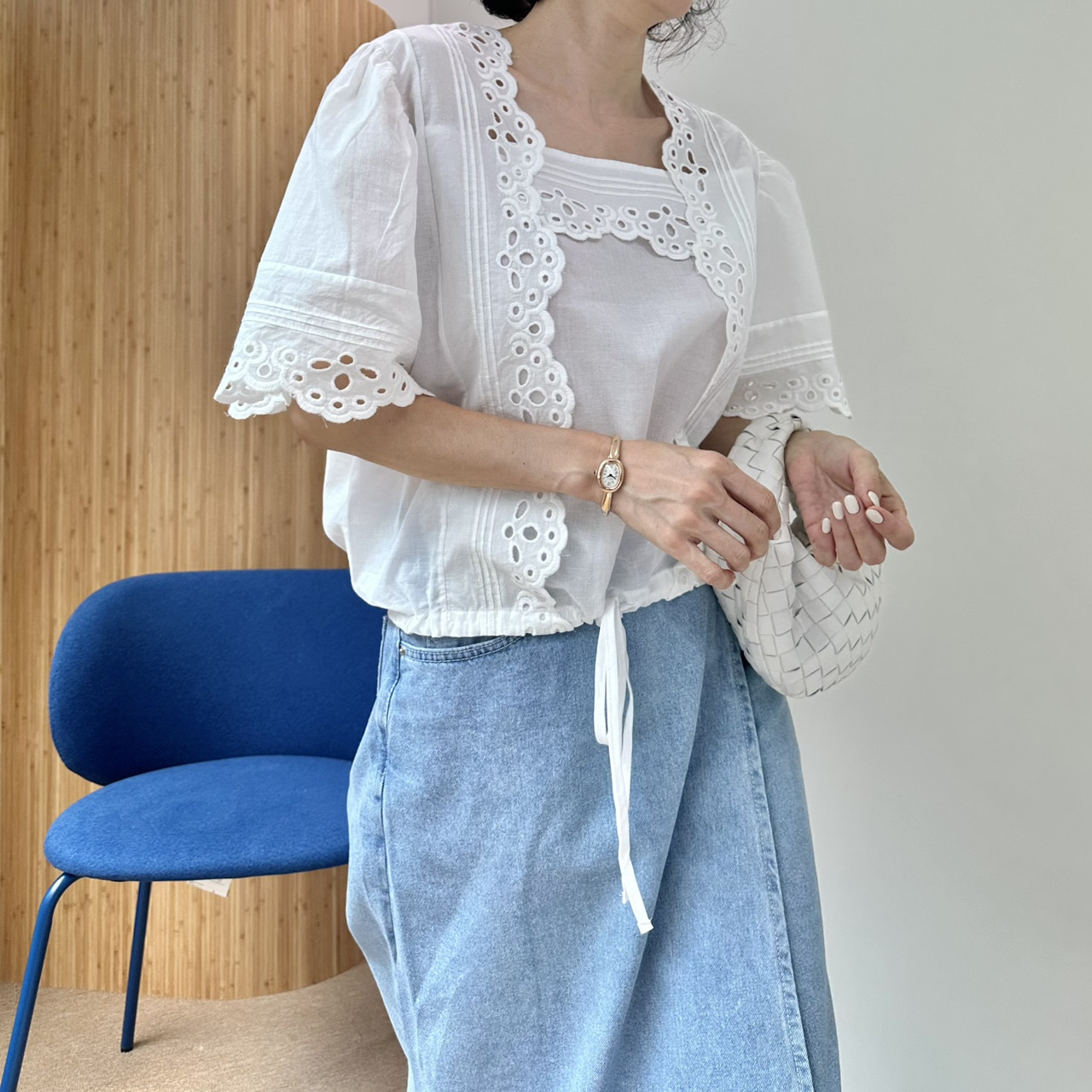 (당일 여유사이즈) 휘틀 겹 스트링 블라우스