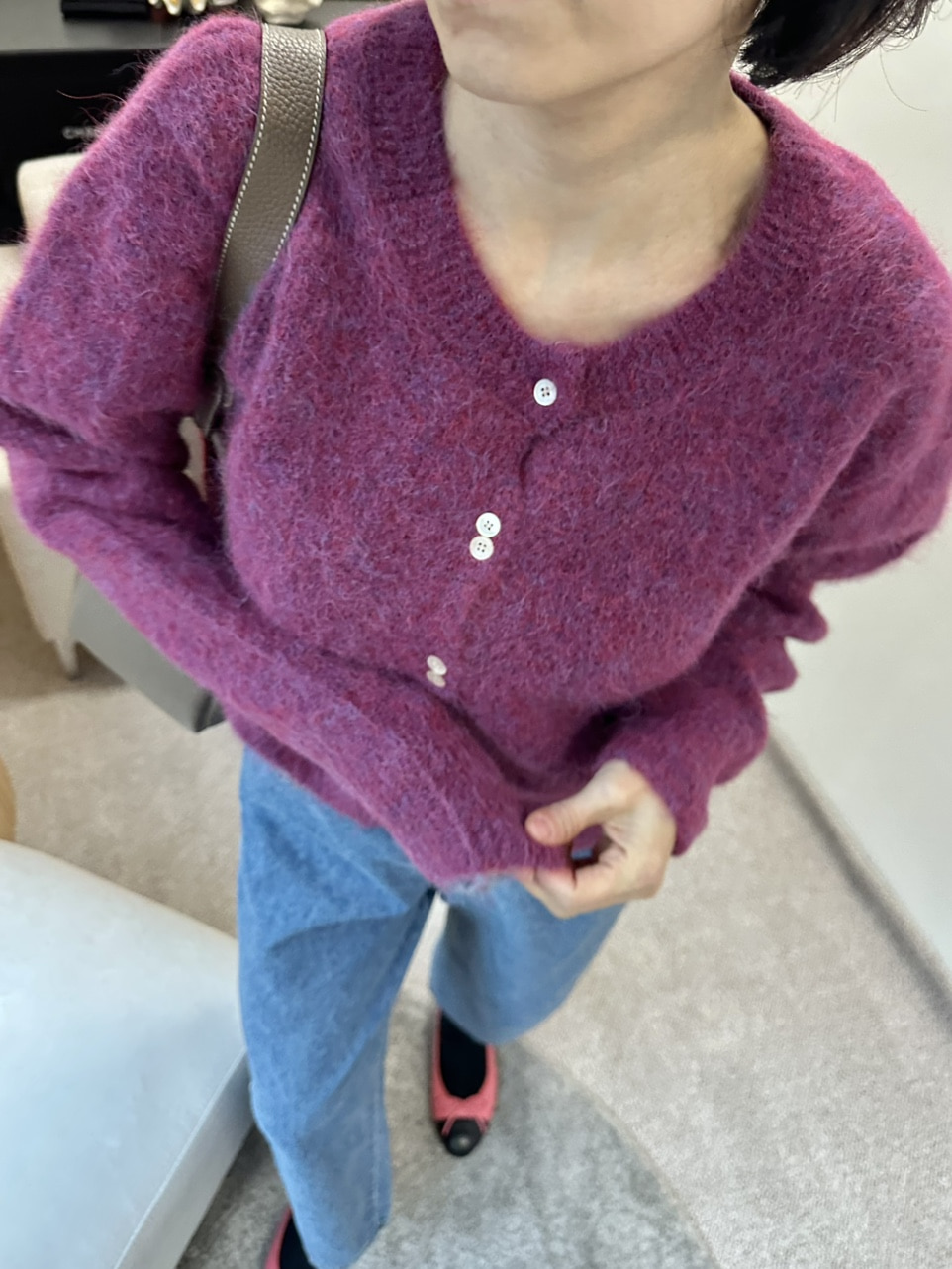 알파카 숏 가디건