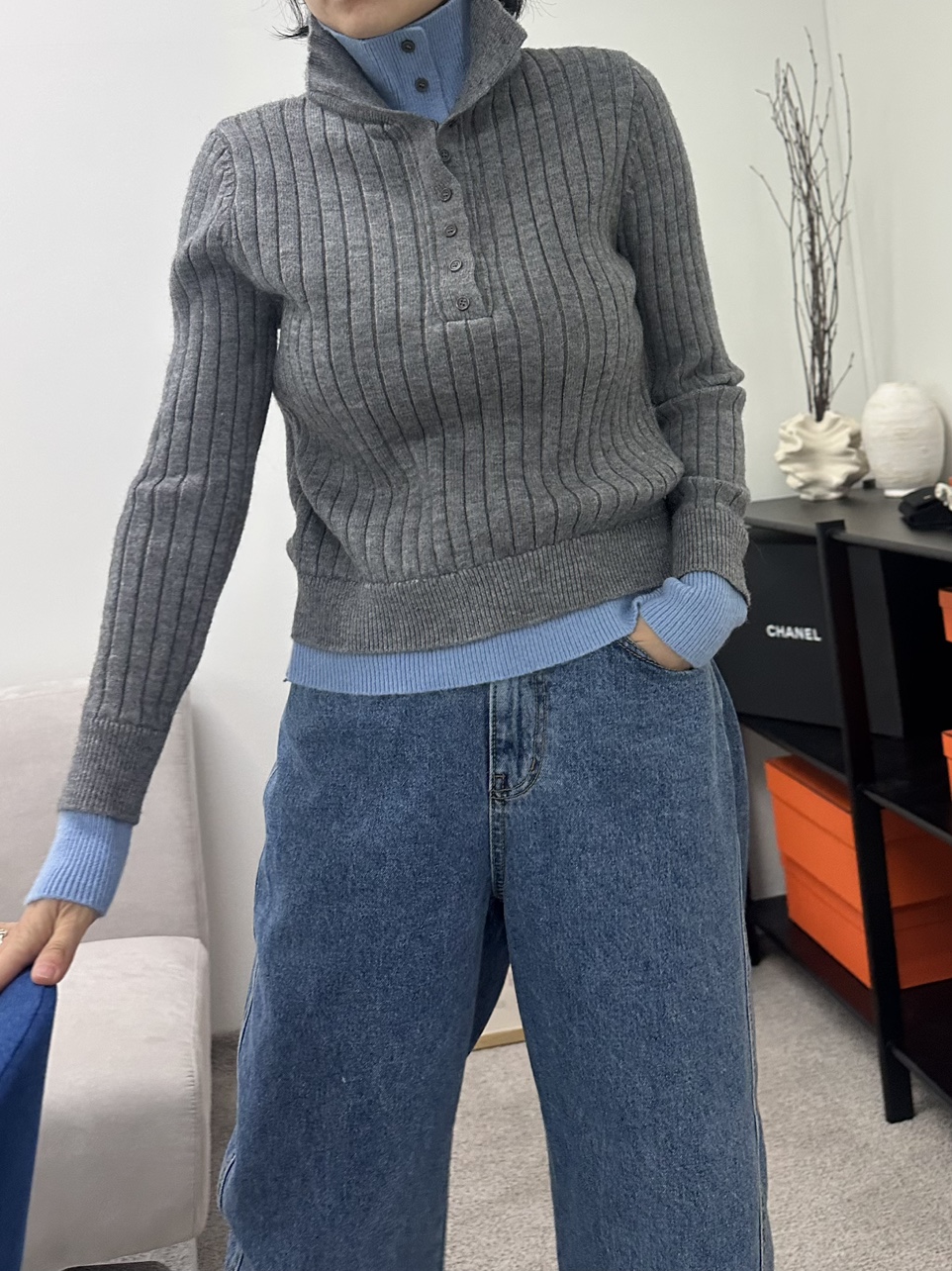 델 이중 버튼 골지니트