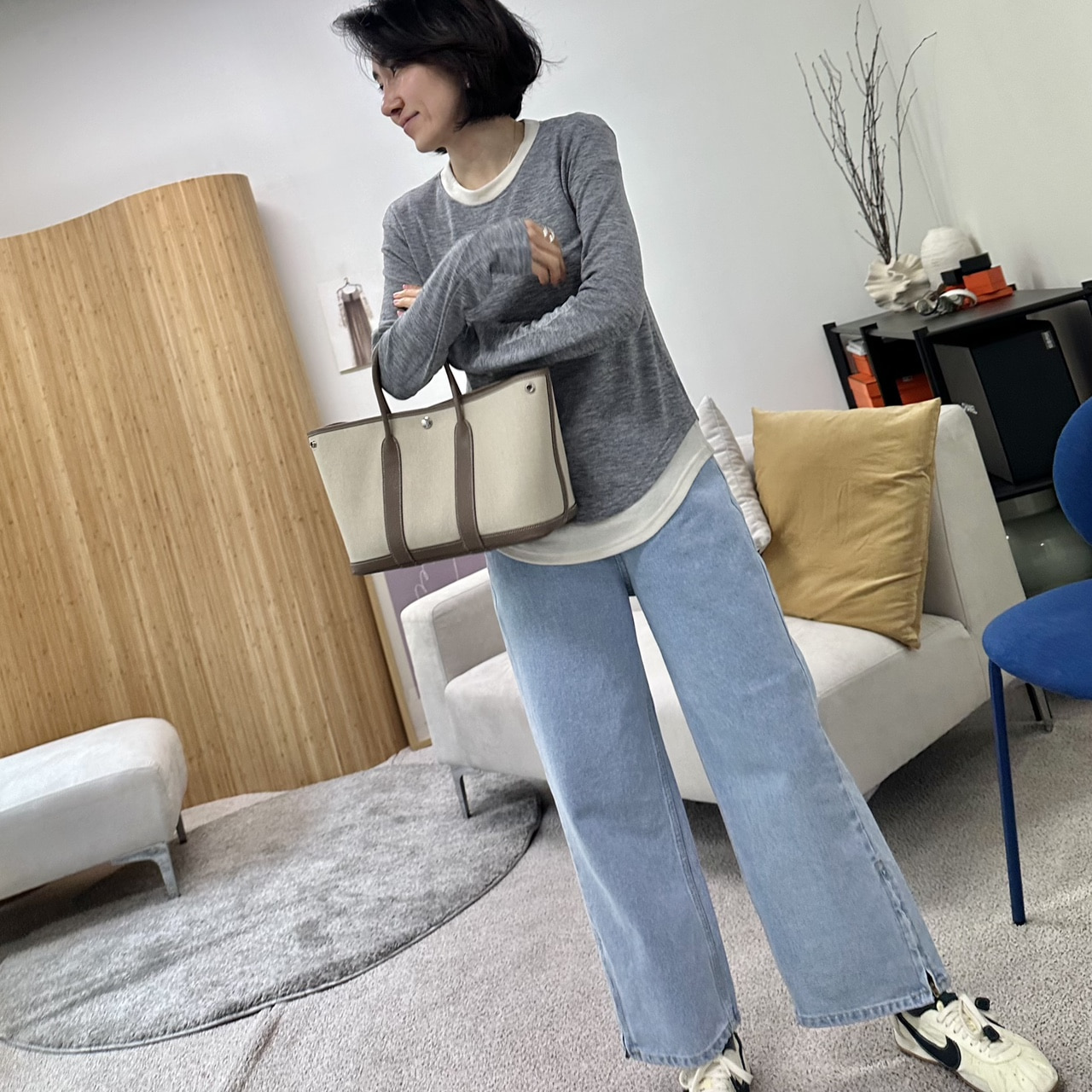 (여유일자핏)밑단 지퍼 데님