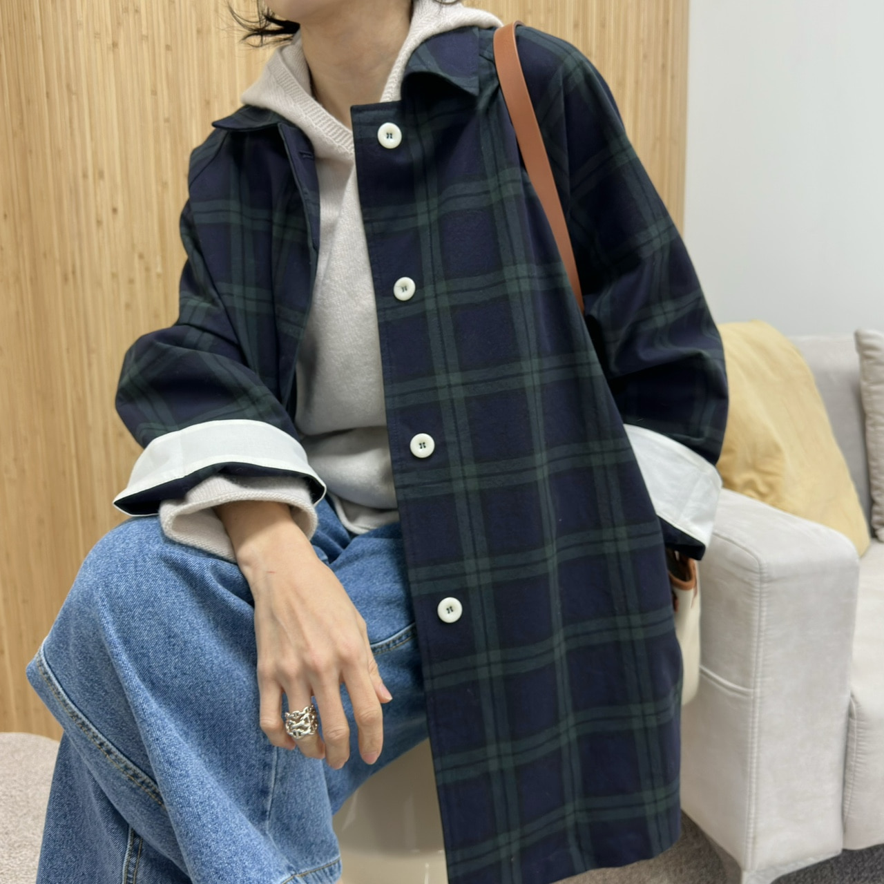타탄체크 하프 바바리