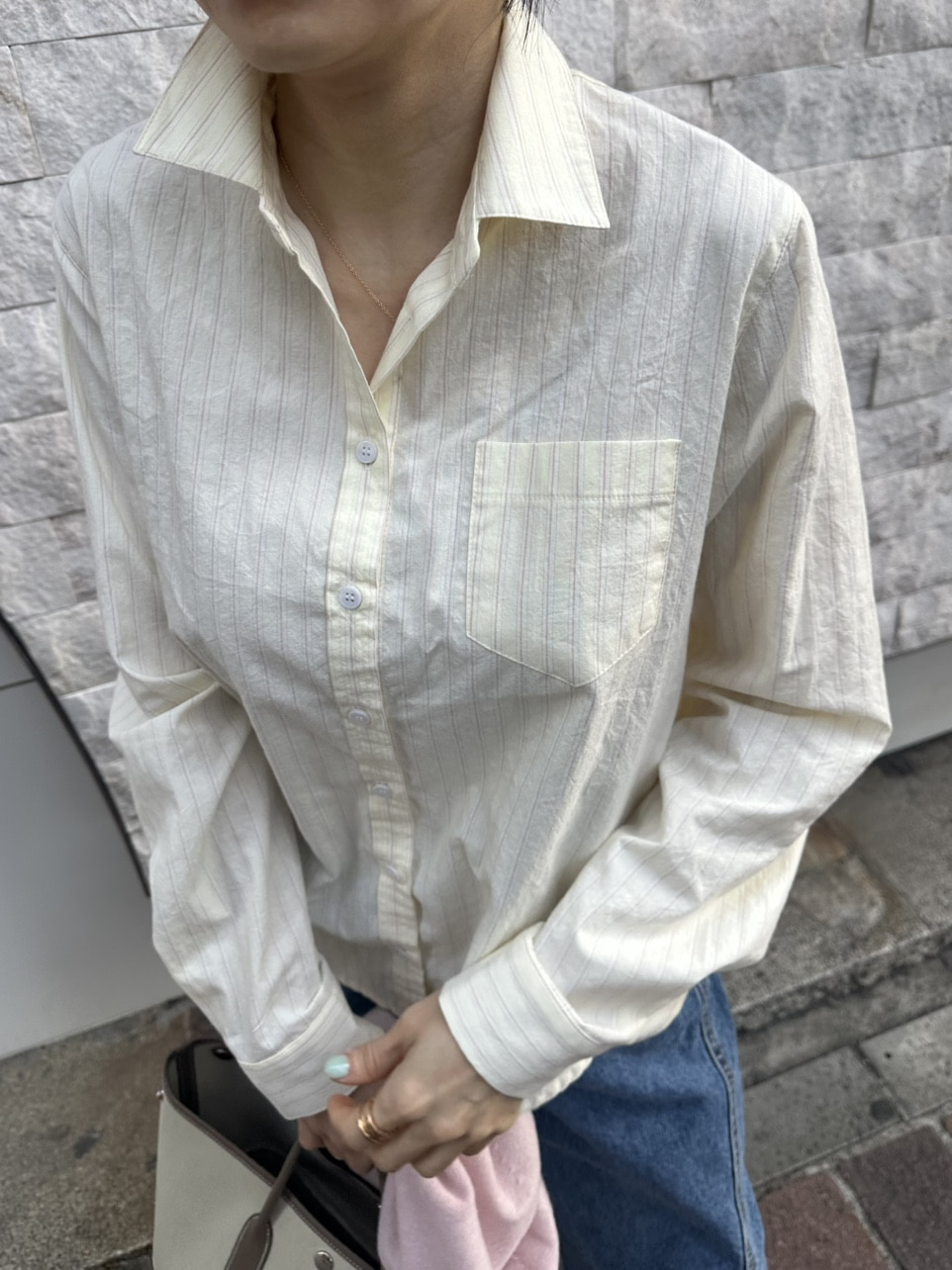 옐로우 줄지 워싱 남방