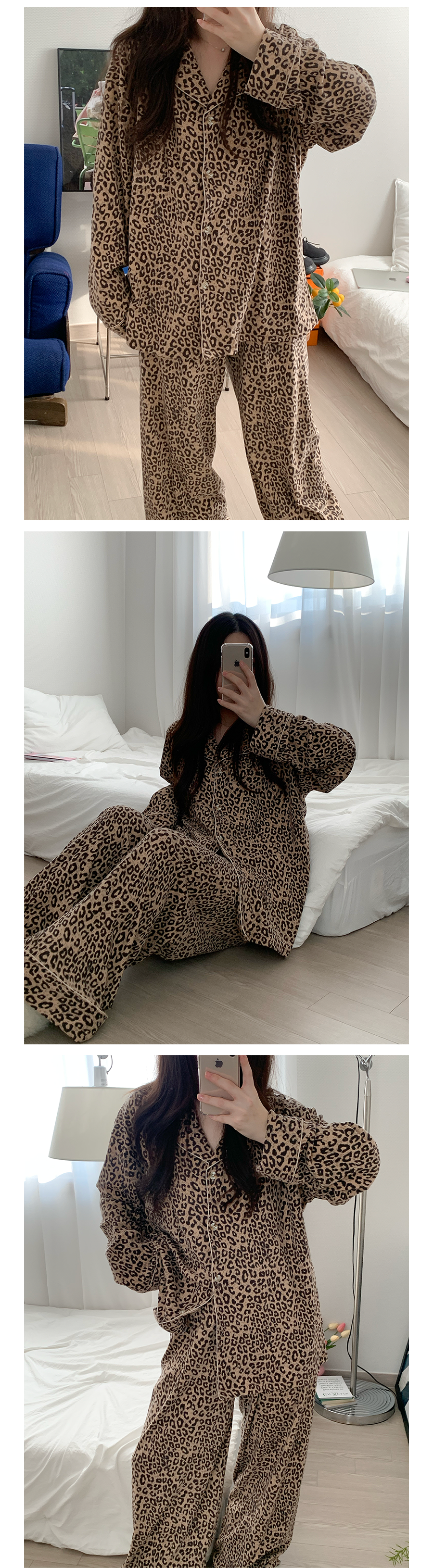 [기모🔥][인생핏] 수면잠옷 호피 레오파드 여성 약기모 벨벳 잠옷 파자마 세트 상세 이미지 18