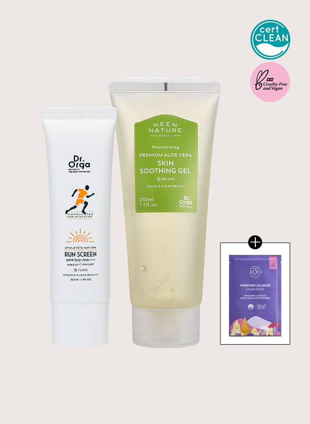 [액티브 스포츠] 닥터올가 런 스크린 SPF50+/PA++++ 50g+알로에 스킨 수딩젤 210ml +[증정] 콜라겐 마스크팩 1매