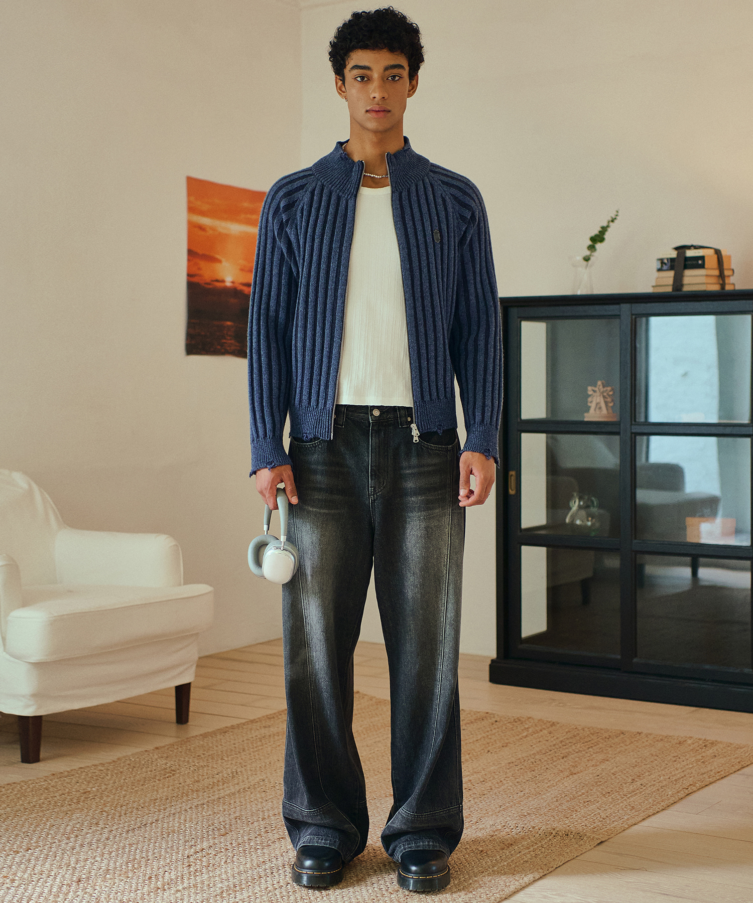 Double core Crop Knit Zip upNavy midsun