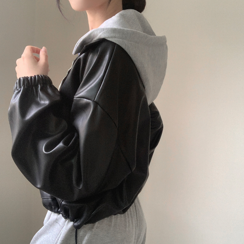 2WAYオーバーサイズフード付きレザージャケット | ファッション