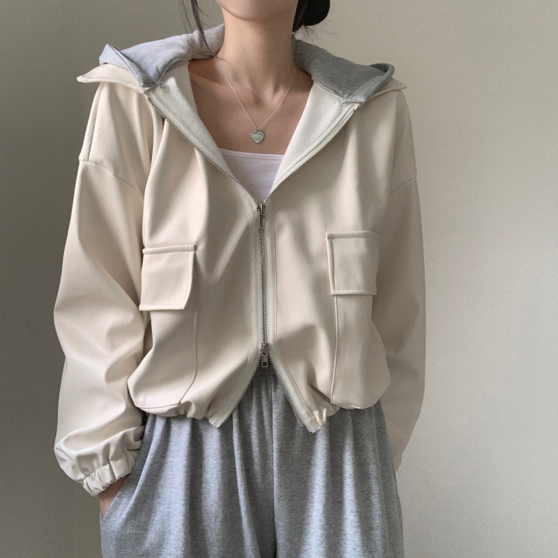 2WAYオーバーサイズフード付きレザージャケット | ファッション通販