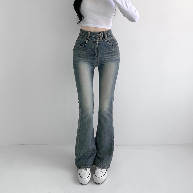 obeliskダークグレー ブーツカットデニム 32 ツーボタンウォッシュブーツカットグレーデニムパンツ | ファッション