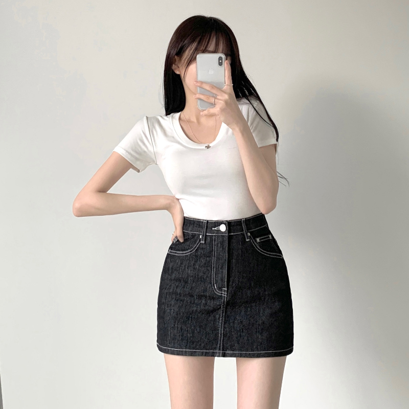 ステッチローデニムAラインミニスカート | ファッション通販