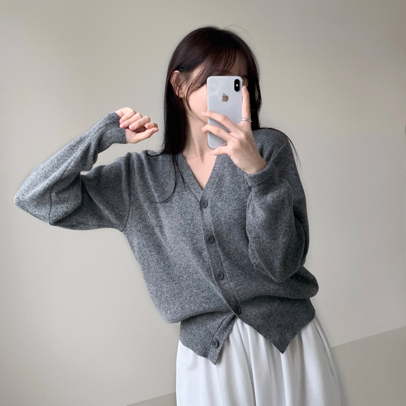 無地Vネックニット長袖カーディガン | ファッション通販サイト NUGU