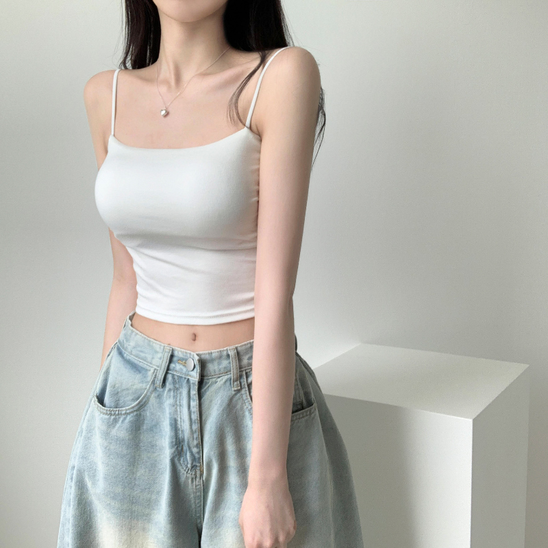 アンドチル　ノースリーブ カップ付き]サイドシャーリングクロップドクロップドインナー