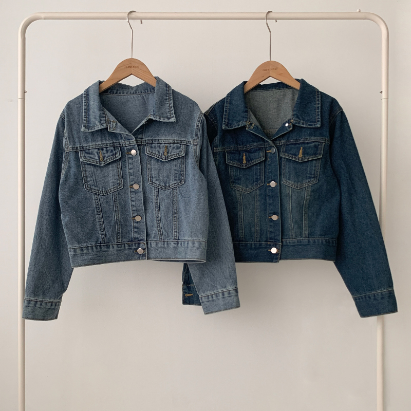 カラーヴィンテージウォッシュオーバーサイズ長袖デニムジャケット
