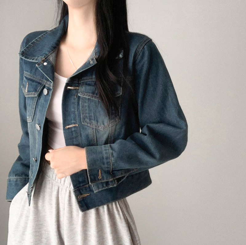 カラーヴィンテージウォッシュオーバーサイズ長袖デニムジャケット