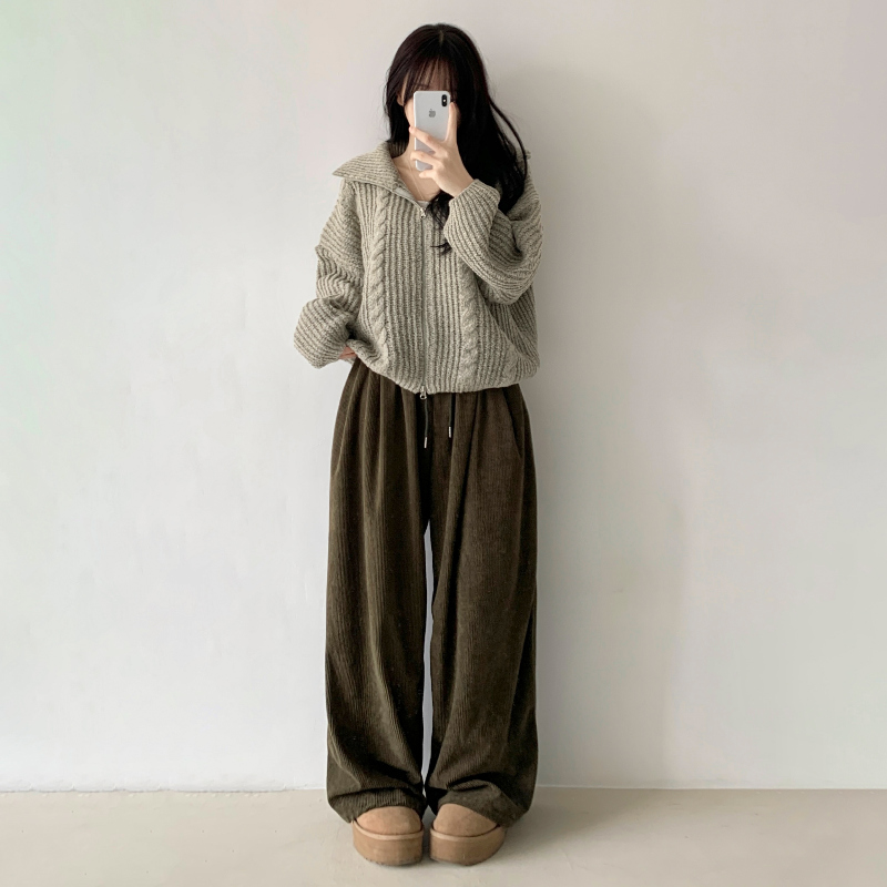 たぬねこ Drawerコーデュロイパンツ コーデュロイタック入りワイドトレーニングパンツ