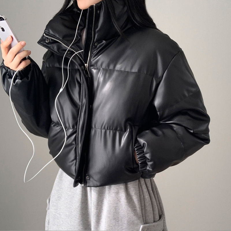 ハイネックレザークロップドダウンジャケット | ファッション通販