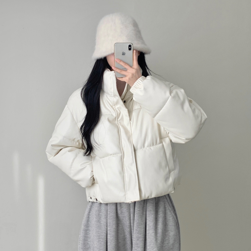 ハイネックレザークロップドダウンジャケット | ファッション通販