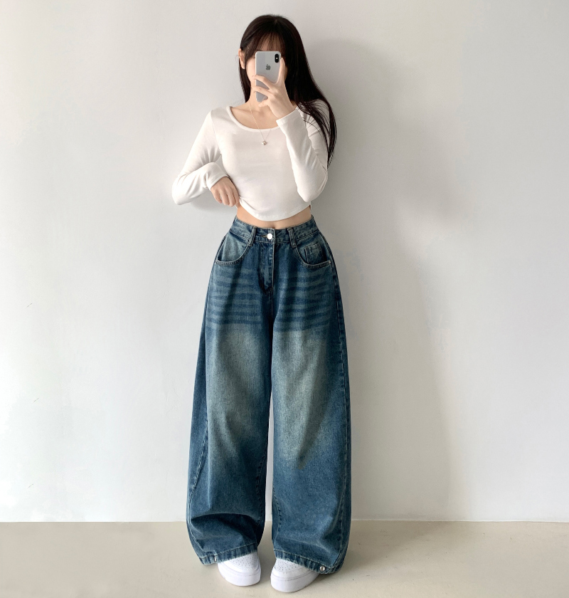 【中古】yuw ユウ マルチウェイデニムパンツ　Mサイズ　完売品 ヴィンテージウォッシュサイドタック入りハイウエストデニムパンツ