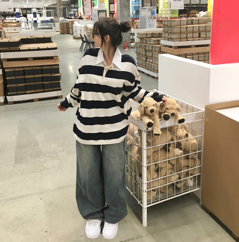 ストライプオーバーサイズ長袖ラガーシャツ | ファッション通販サイト NUGU