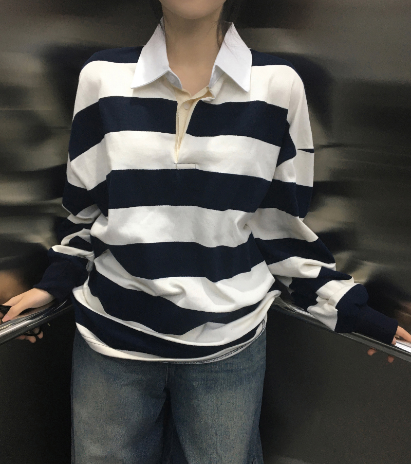 ストライプオーバーサイズ長袖ラガーシャツ | ファッション通販サイト NUGU