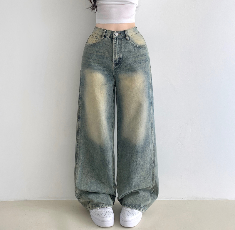 HR328 VINCENT 2シーター　VNシリーズ　　ヴィンテージスタイル ヴィンテージウォッシュサイドスリットハイウエストデニムパンツ