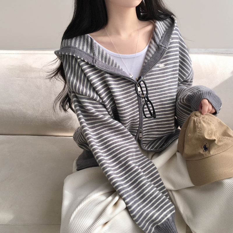 オーバーサイズボーダー2WAYニットパーカー | ファッション通販