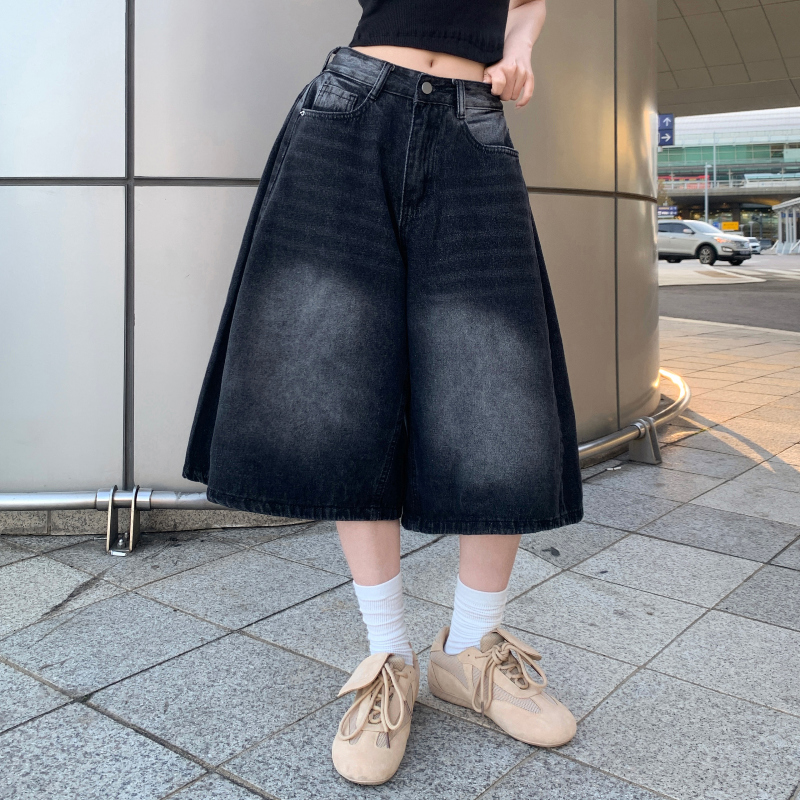 VISVIM ヴィスヴィム　ミニタリー風ハーフパンツ　サイズ3 サイドタック入りヴィンテージウォッシュハイウエストローワイドデニム