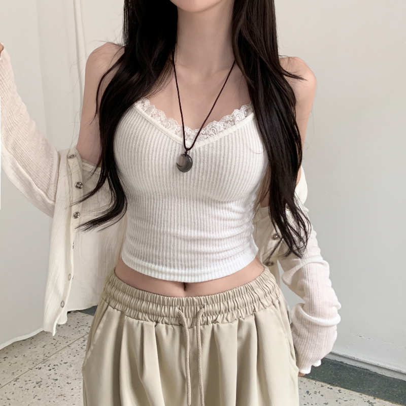 レースリブレイヤードVネックキャミソール | ファッション通販