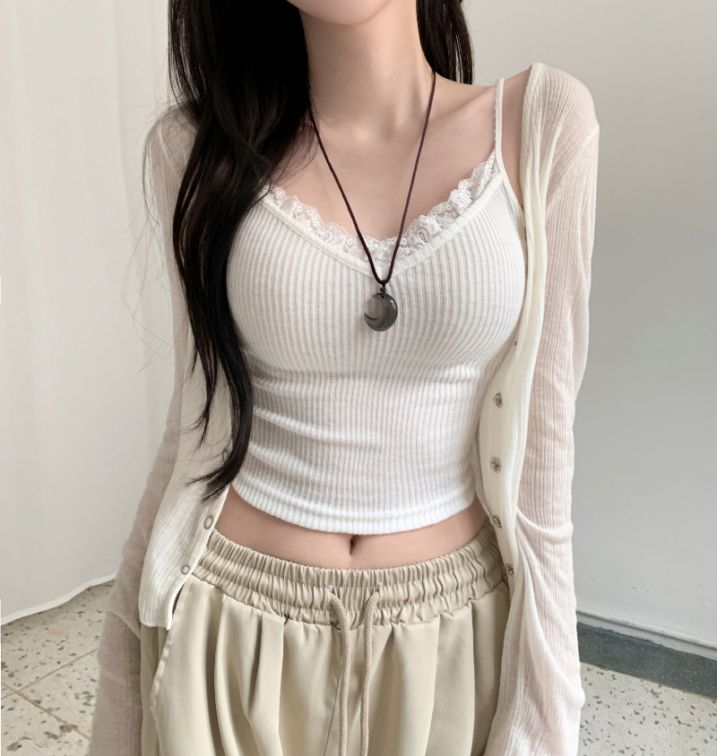 レースリブレイヤードVネックキャミソール | ファッション通販サイト NUGU