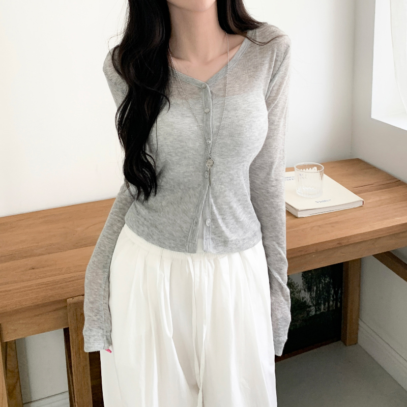 Vネックシースルー長袖カーディガン | ファッション通販サイト NUGU