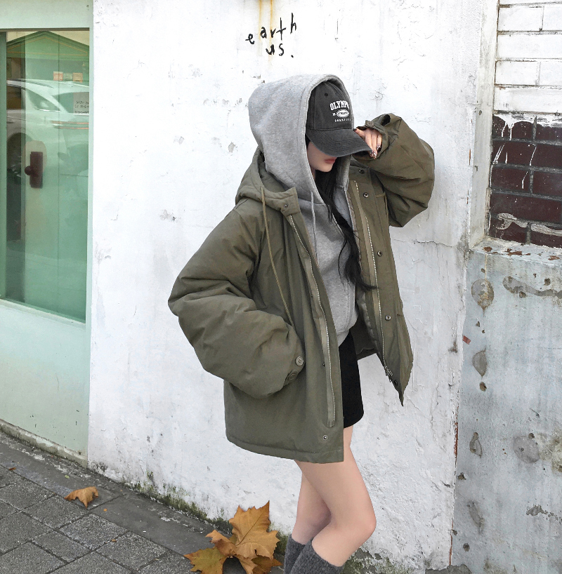 オーバーサイズフードショートミリタリージャケット | ファッション