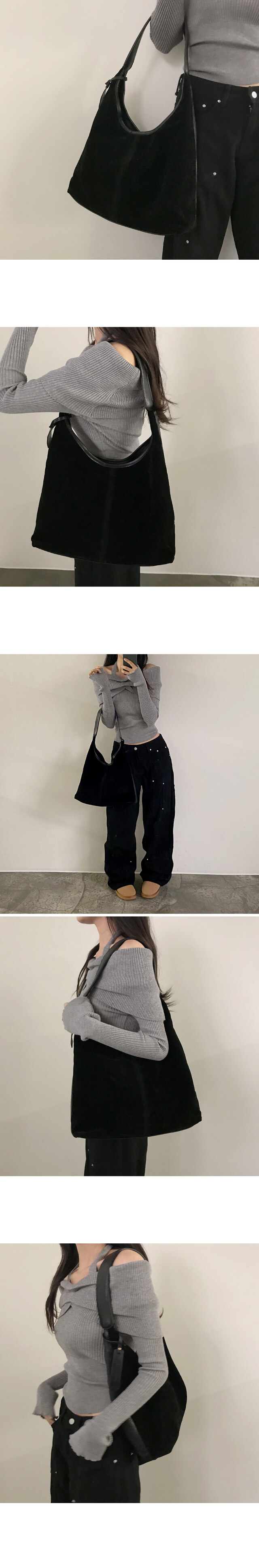 루멜 스웨이드 레더 배색 빅 숄더백 상세 이미지 4