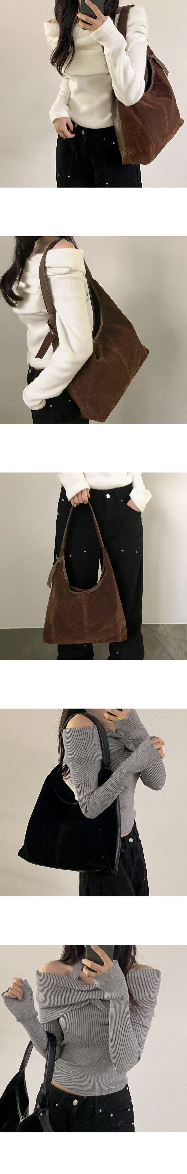 루멜 스웨이드 레더 배색 빅 숄더백 상세 이미지 3