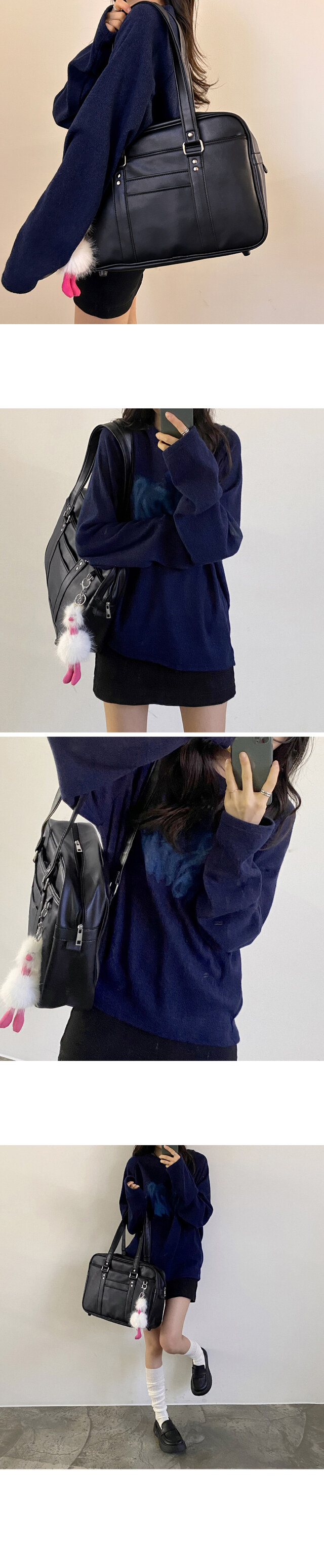 도켈 일본 학생 레더 숄더백 노트북 빅 스쿨 가방 상세 이미지 3