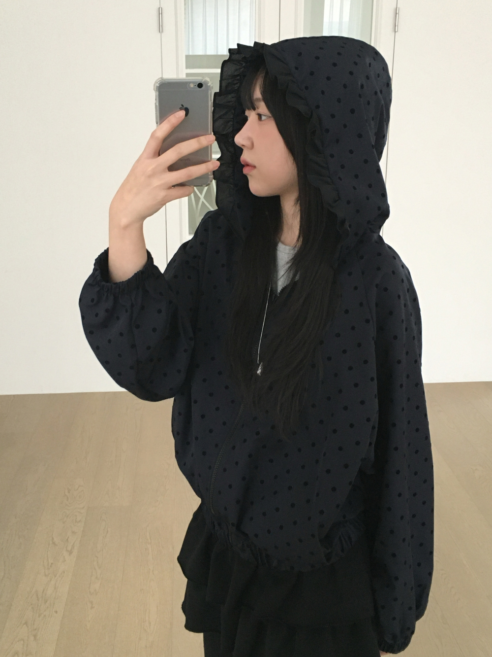 애티 벨벳 도트 프릴 후드 바람막이 자켓 2color 상세 이미지 21