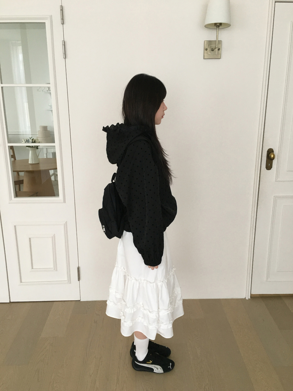 애티 벨벳 도트 프릴 후드 바람막이 자켓 2color 상세 이미지 6