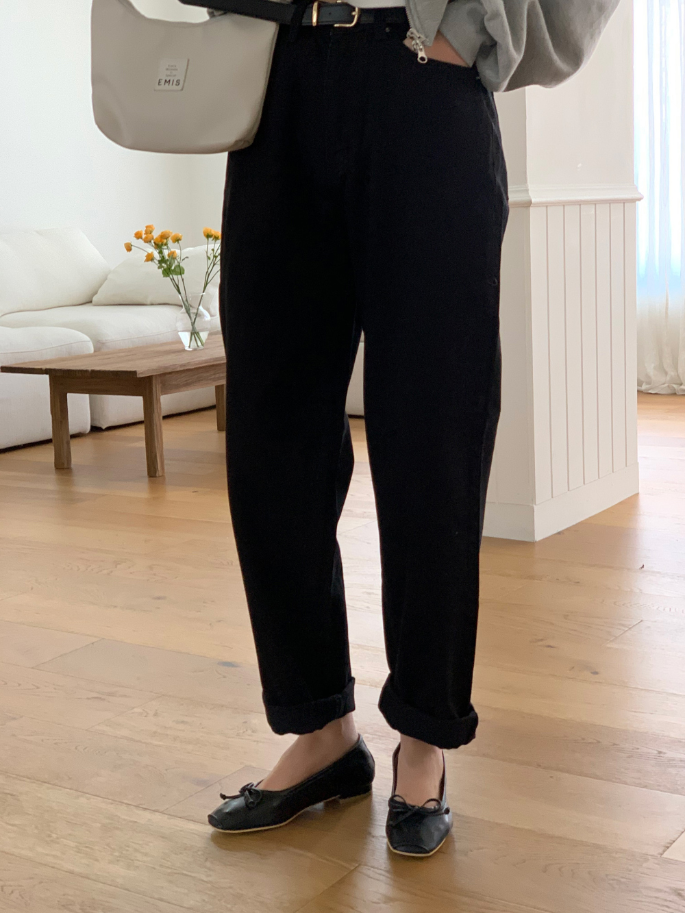 테드 봄 간절기 블랙진 데님 일자 청바지 데일리룩 상세 이미지 11