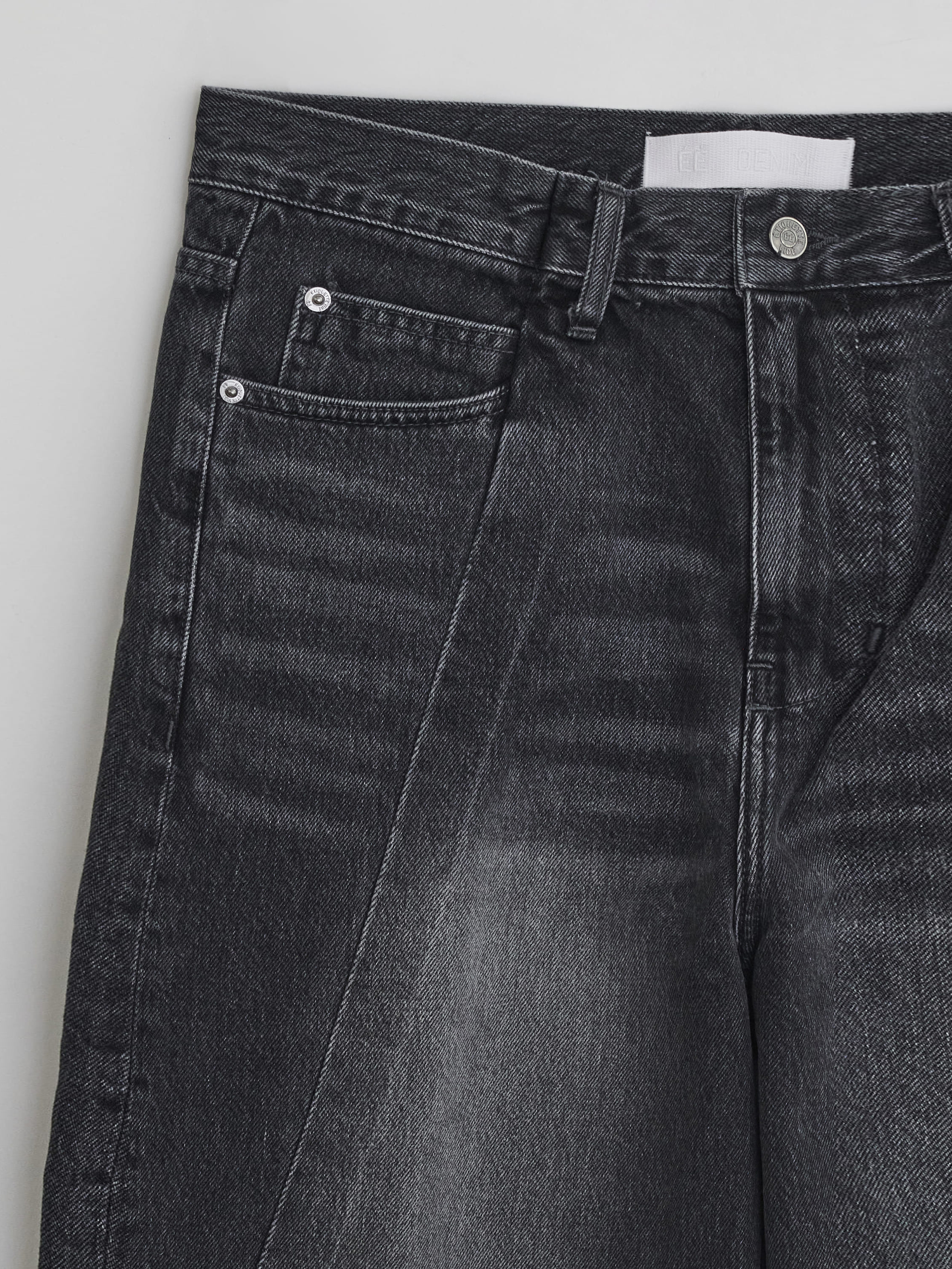 ◆NOT4NERD◆ Diagonal Line Denim Pants Black PANTS - NOT4NERD