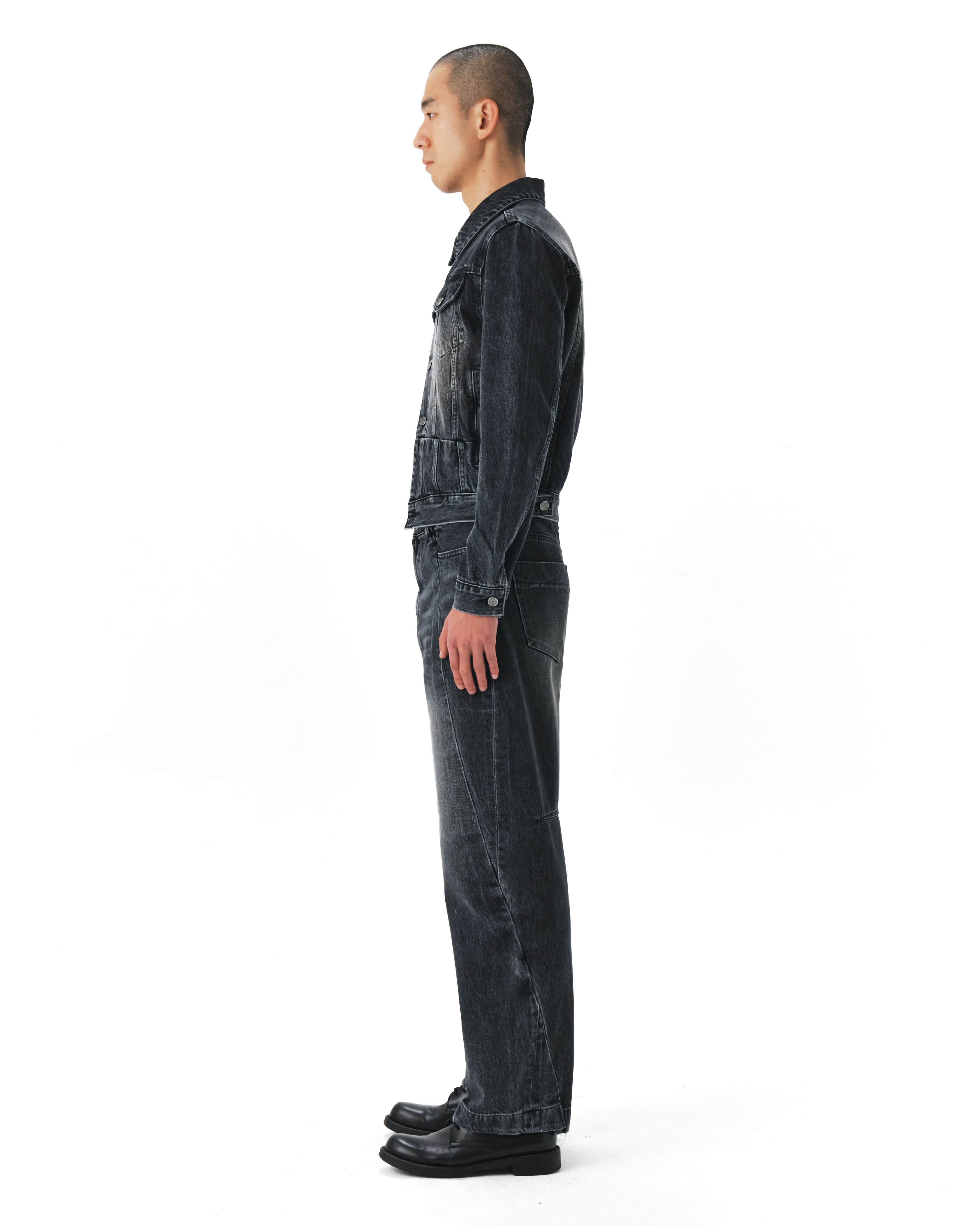MENS DIAGONAL CUT DENIM PANTS BLACK - NOUVMARÉE ÉÉ