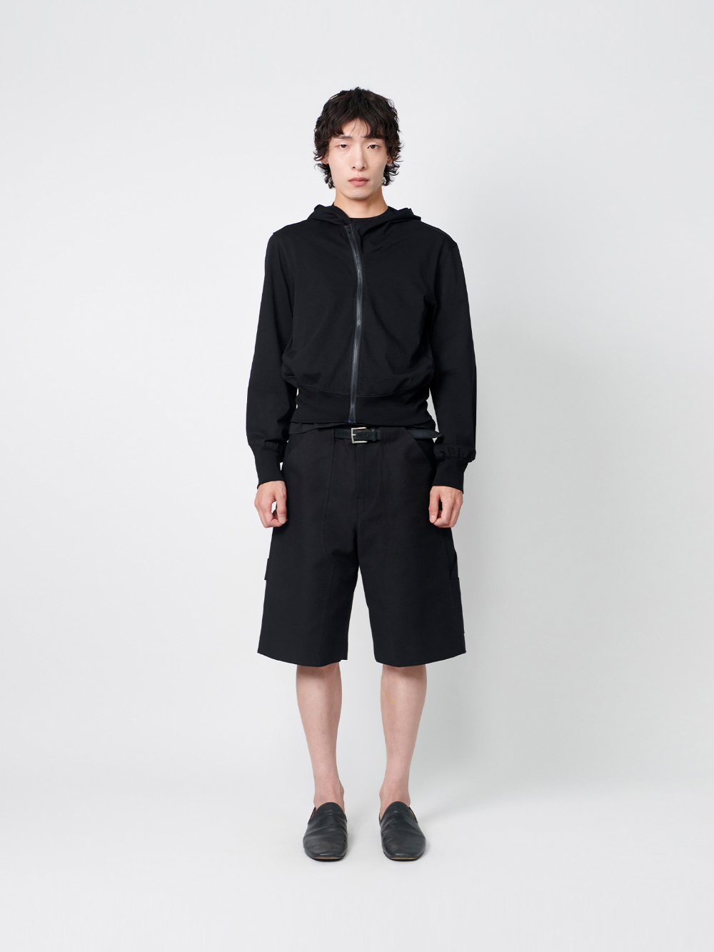 MENS CURVED HOODED COTTON ZIP JACKET (LIGHT FABRIC)