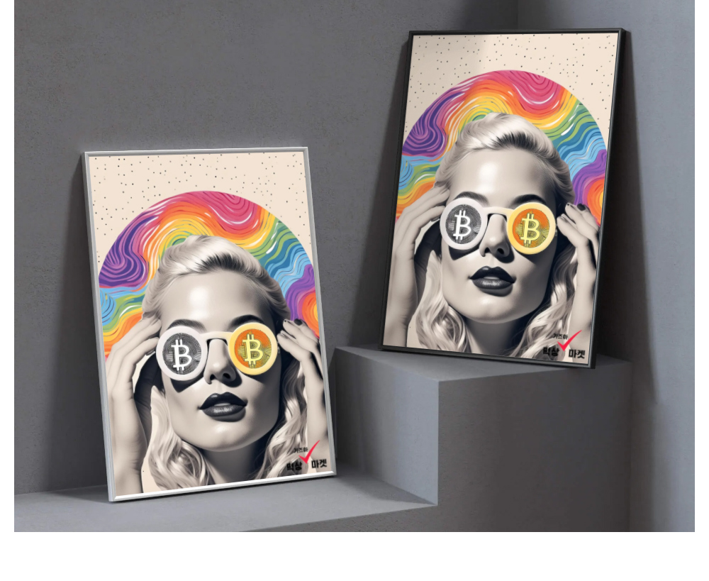 비트코인 안경 팝아트 콜라주 액자 포스터 | 떡상 마켓