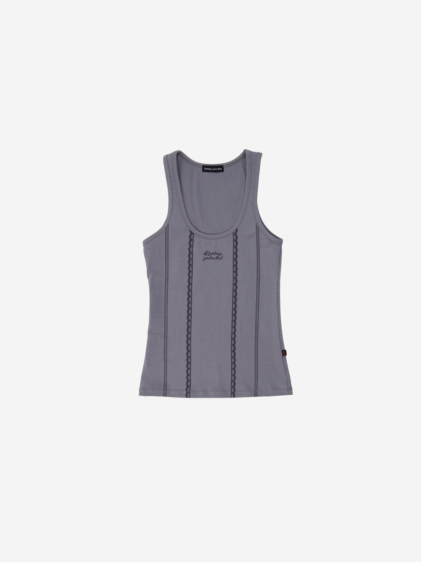LACE PRINTED SLEEVELESS # CHARCOAL BLUE