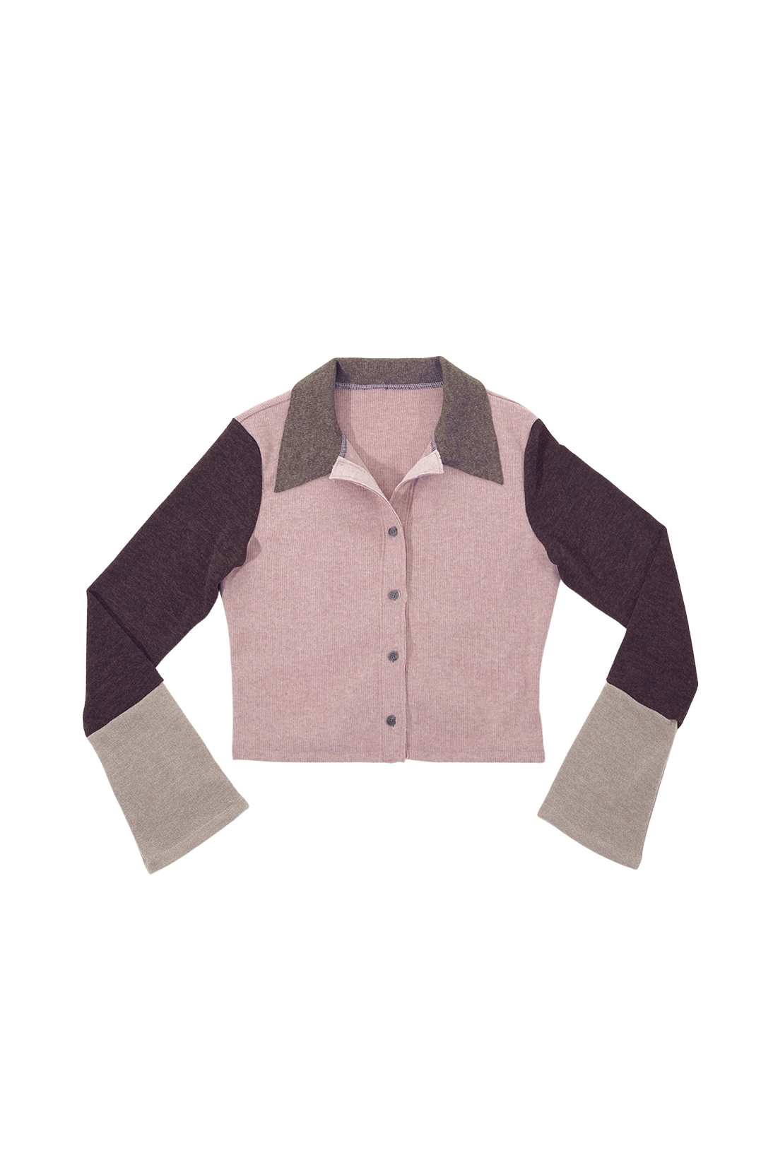 MULTICOLOR KNIT SHIRT # PINK BROWN