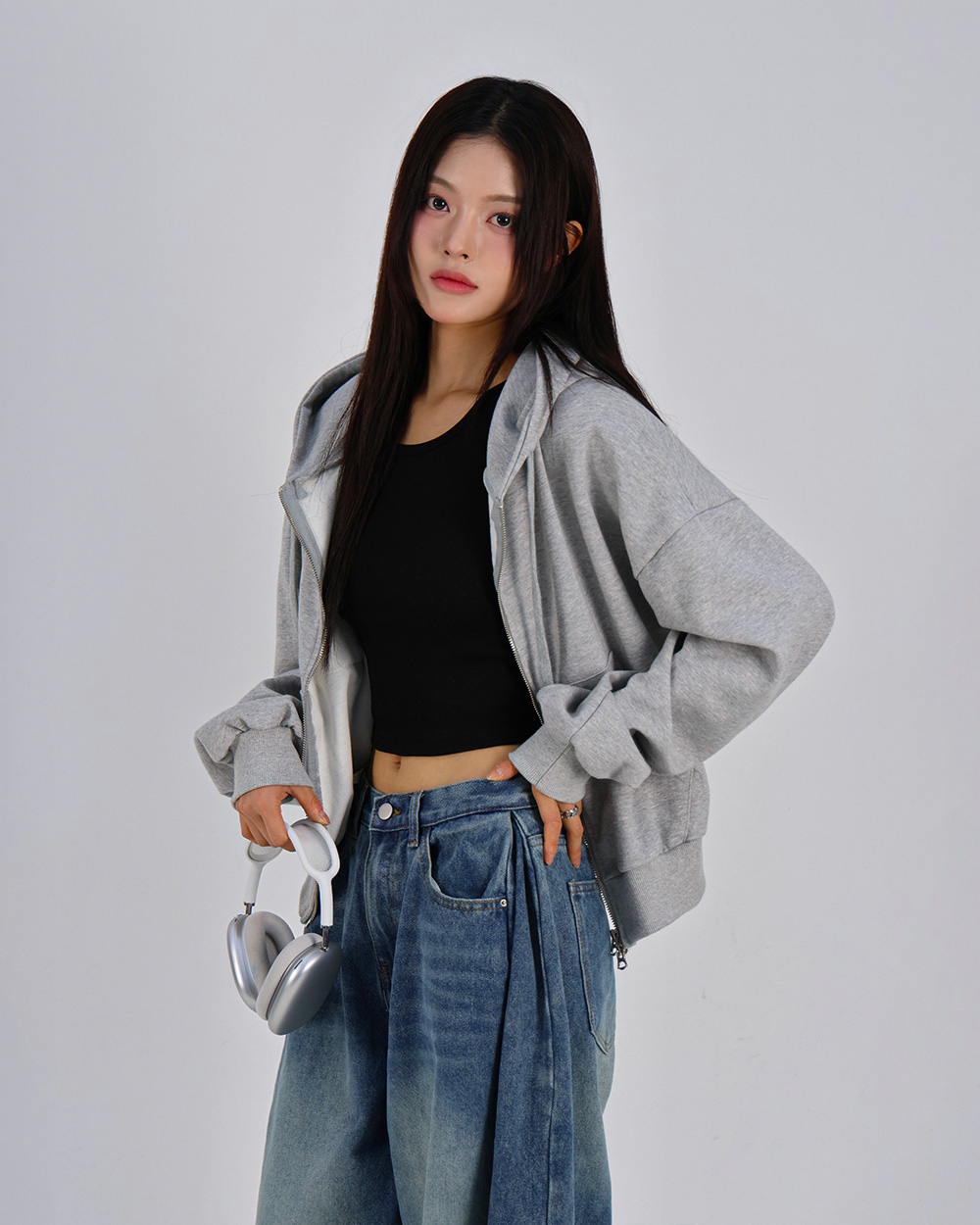 스웨트 크롭 후드 집업_멜란지 상세 이미지 14