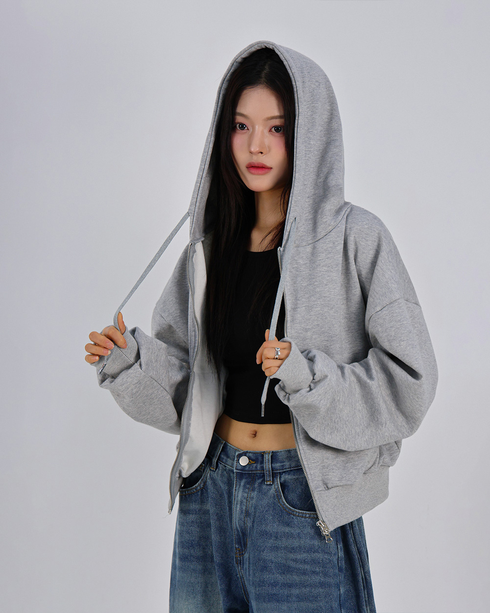스웨트 크롭 후드 집업_멜란지 상세 이미지 22